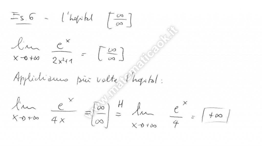 Teorema di De L'Hôpital: applicazioni forma indeterminata infinito su infinito