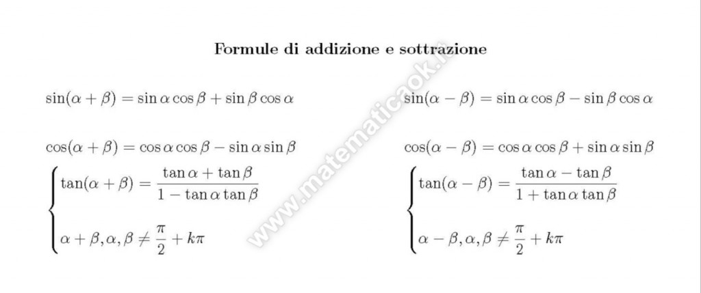 Funzioni goniometriche: formule di addizione e sottrazione