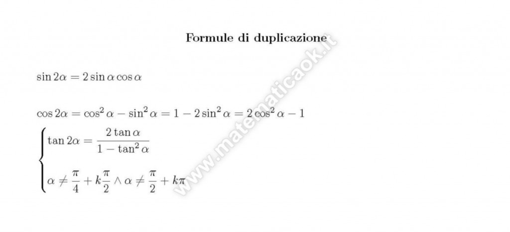 Funzioni goniometriche: formule di duplicazione