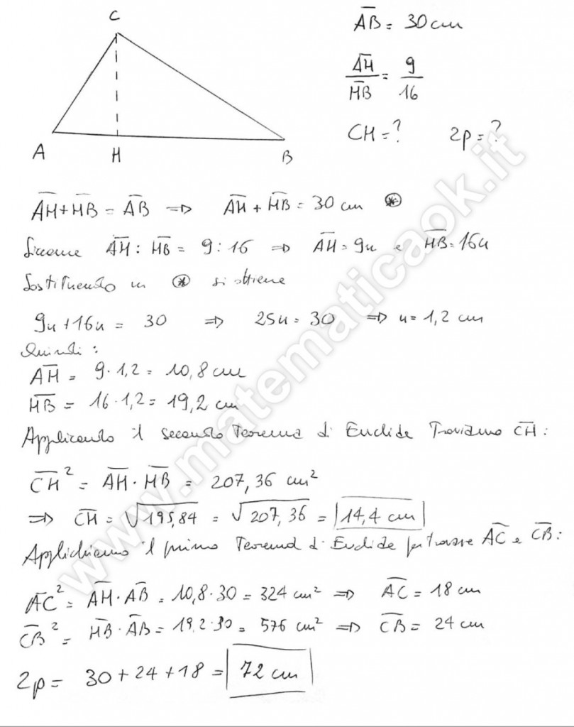 Triangolo rettangolo e teoremi di Euclide