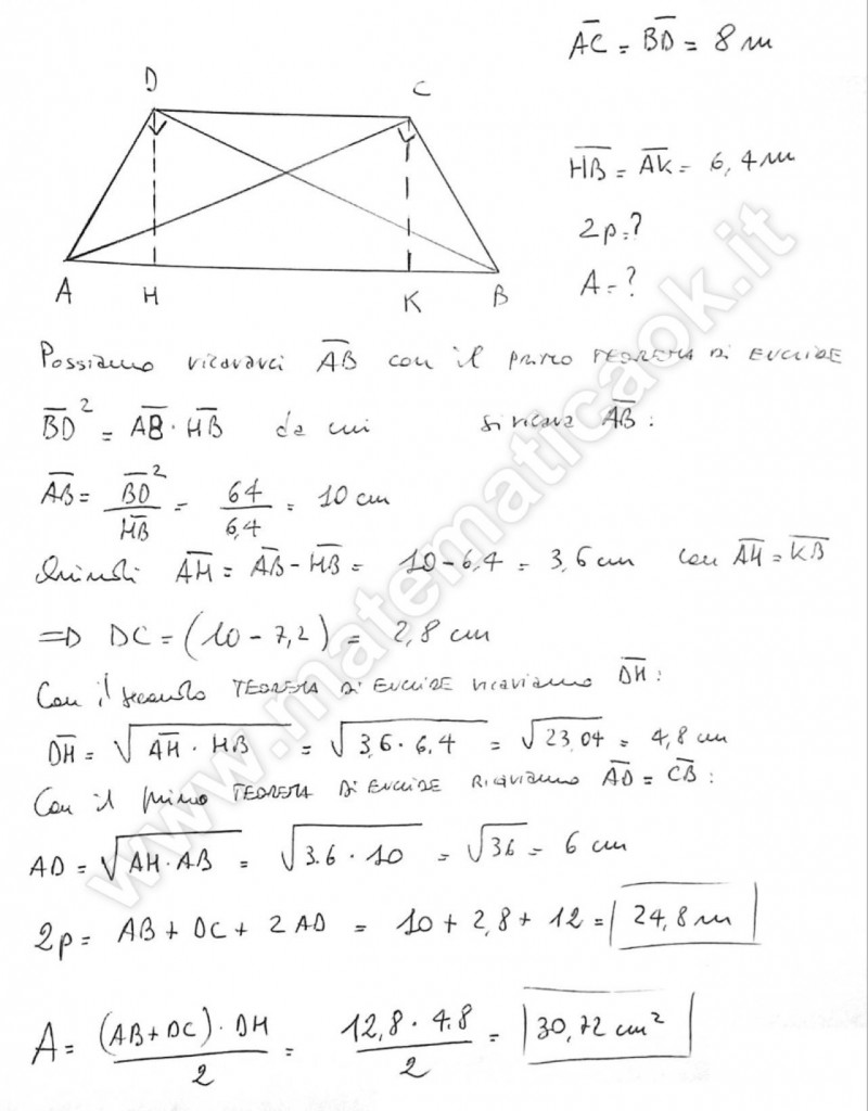 Trapezio isoscele e teoremi di Euclide