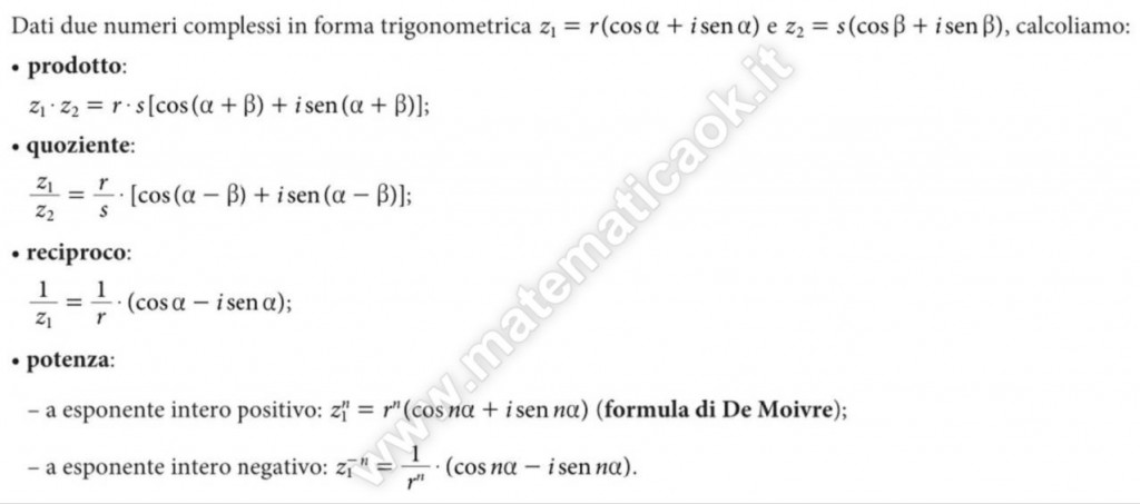 Numeri Complessi o immaginari: operazioni nella forma trigonometrica