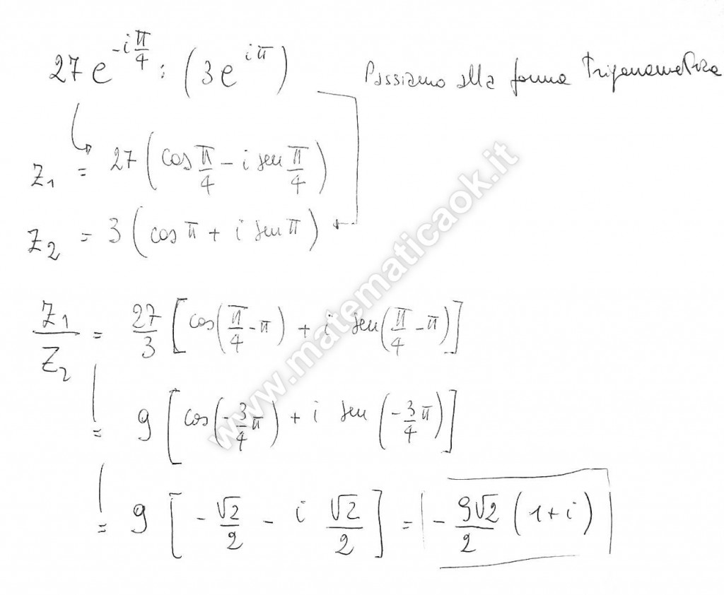 Divisione di numeri complessi in forma trigonometrica